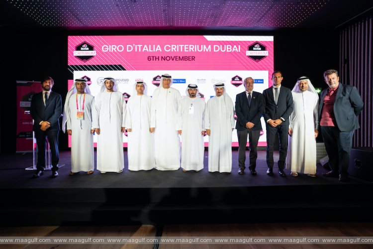 Mansoor bin Mohammed meets with participants of Giro d\'Italia Criterium Dubai at Expo 2020 Dubai