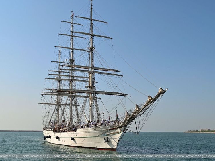 Maktoum bin Mohammed receives Oman’s Royal Navy ship Shabab Oman II at Dubai Harbour