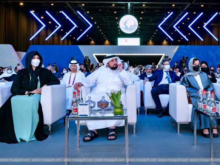 Ahmed bin Mohammed and Latifa bint Mohammed attend the inauguration of the 7th edition of the Knowledge Summit