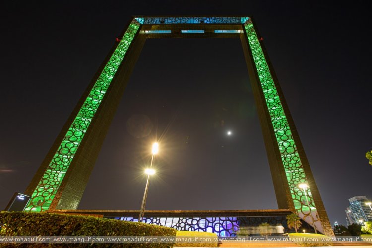 Dubai\'s Iconic Landmarks Light Up in Green to celebrate Saudi National Day