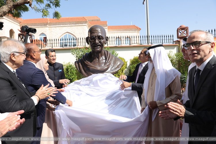 Sheikh Nahyan unveils bust of Mahatma Gandhi at Indian Consulate