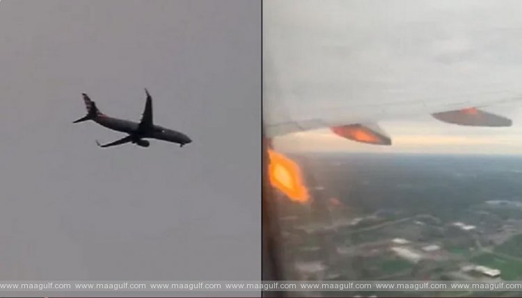 గాల్లో అమెరికన్ విమానం ఇంజన్ లో మంటలు..