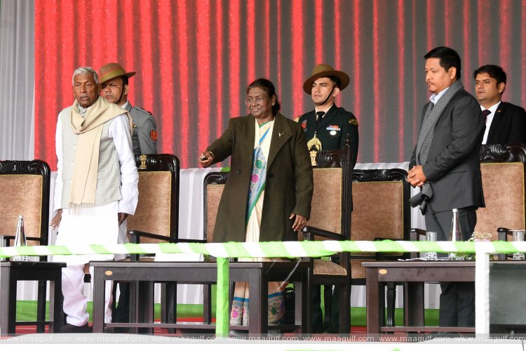 President Of India interacts with the members of Self Help Groups at Baljek Airport