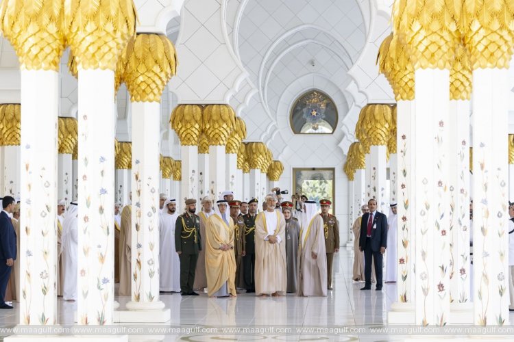 Sultan of Oman visits Sheikh Zayed Grand Mosque accompanied by Mansour bin Zayed