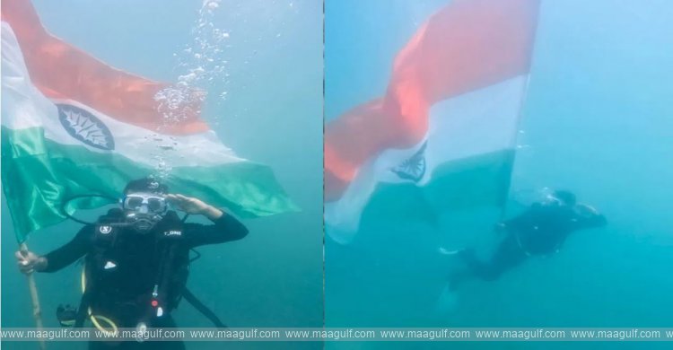 సముద్ర మధ్యలో భారత జాతీయ జెండా