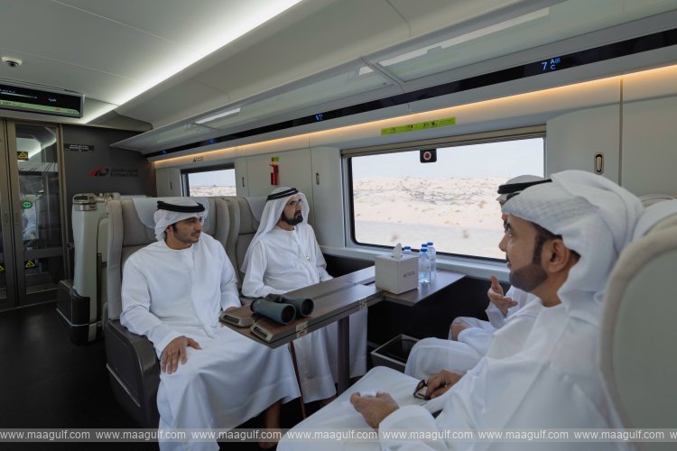 Sheikh Mohammed boards Etihad Rail passenger train for journey between Dubai and Fujairah