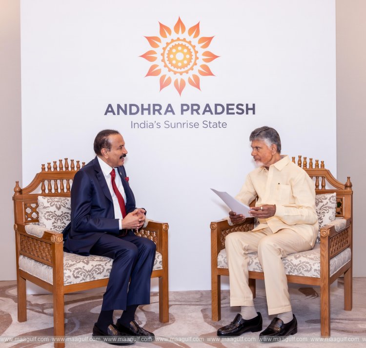 20 Dr. Azad Moopen and Ms. Alisha Moopen meet AP CM Chandrababu in Dubai