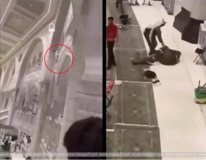 మక్కాలోని మస్జిద్ అల్-హరామ్ పై నుండి దూకిన వ్యక్తి..!!