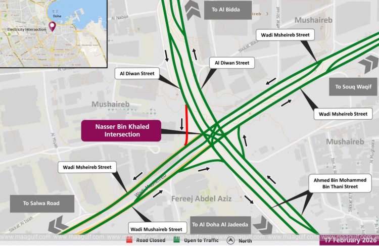నాసర్ బిన్ ఖలీద్ ఇంటర్ సెక్షన్ 5 గంటలపాటు మూసివేత..!!
