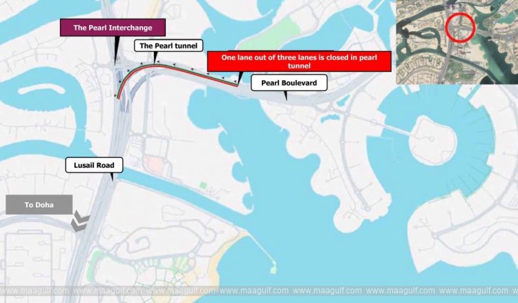 లుసైల్ రోడ్డులోని పెర్ల్ ఇంటర్‌చేంజ్ అండర్‌పాస్ మూసివేత..!!