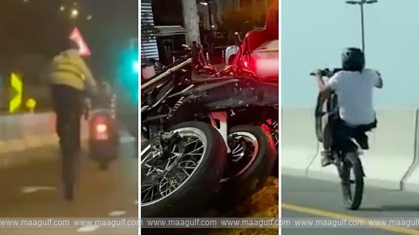 Motorcycle rider arrested for performing stunts in Dubai..!!