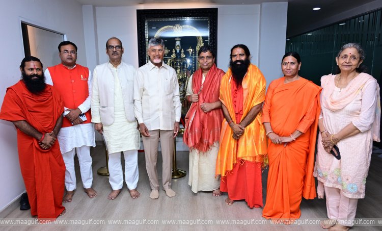 Baba Ramdev pays a courtesy call on CM Chandrababu Naidu