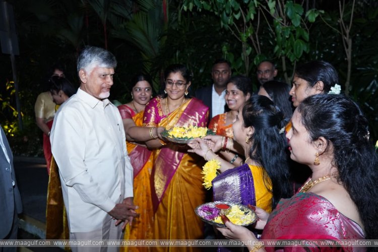 CM Chandrababu Naidu arrives in Singapore, given a grand welcome by Telugu people