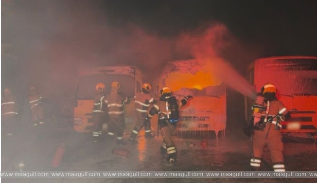 Two-Killed-in-Vehicle-Rollover-and-Fire-After-Crash-with-Parked-Buses-in-Kuwait