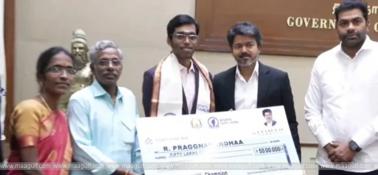 CM Vijay presents Grandmaster Praggnanandha with a gift of Rs. 50 lakhs!