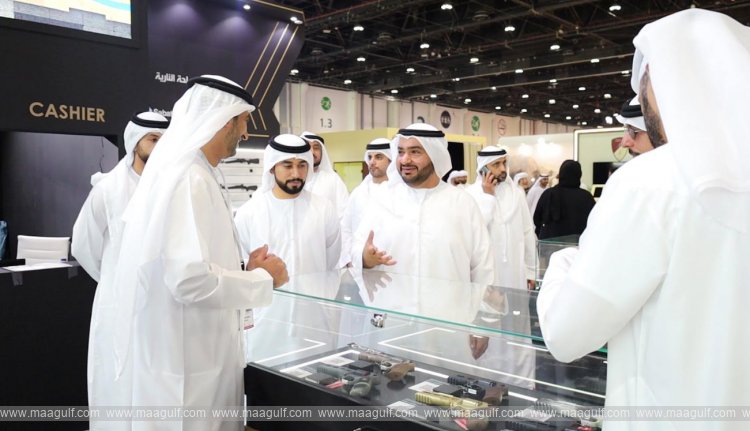 Sheikh Ahmed Al Sharqi Visits Tasleeh Pavilion at Abu Dhabi International Hunting & Equestrian Exhibition