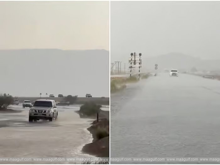 Heavy rains in the UAE; roads in Al Ain submerged in water!!