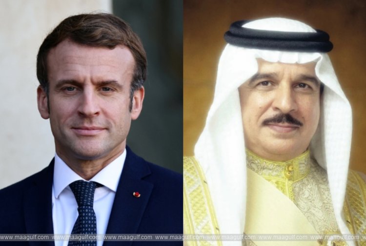 French President Macron meets with Bahrain\'s King Hamad..
