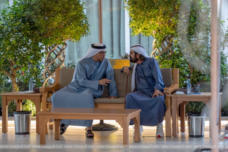 Sheikh Mohammed meets with Mansour bin Zayed at Al Marmoom in Dubai